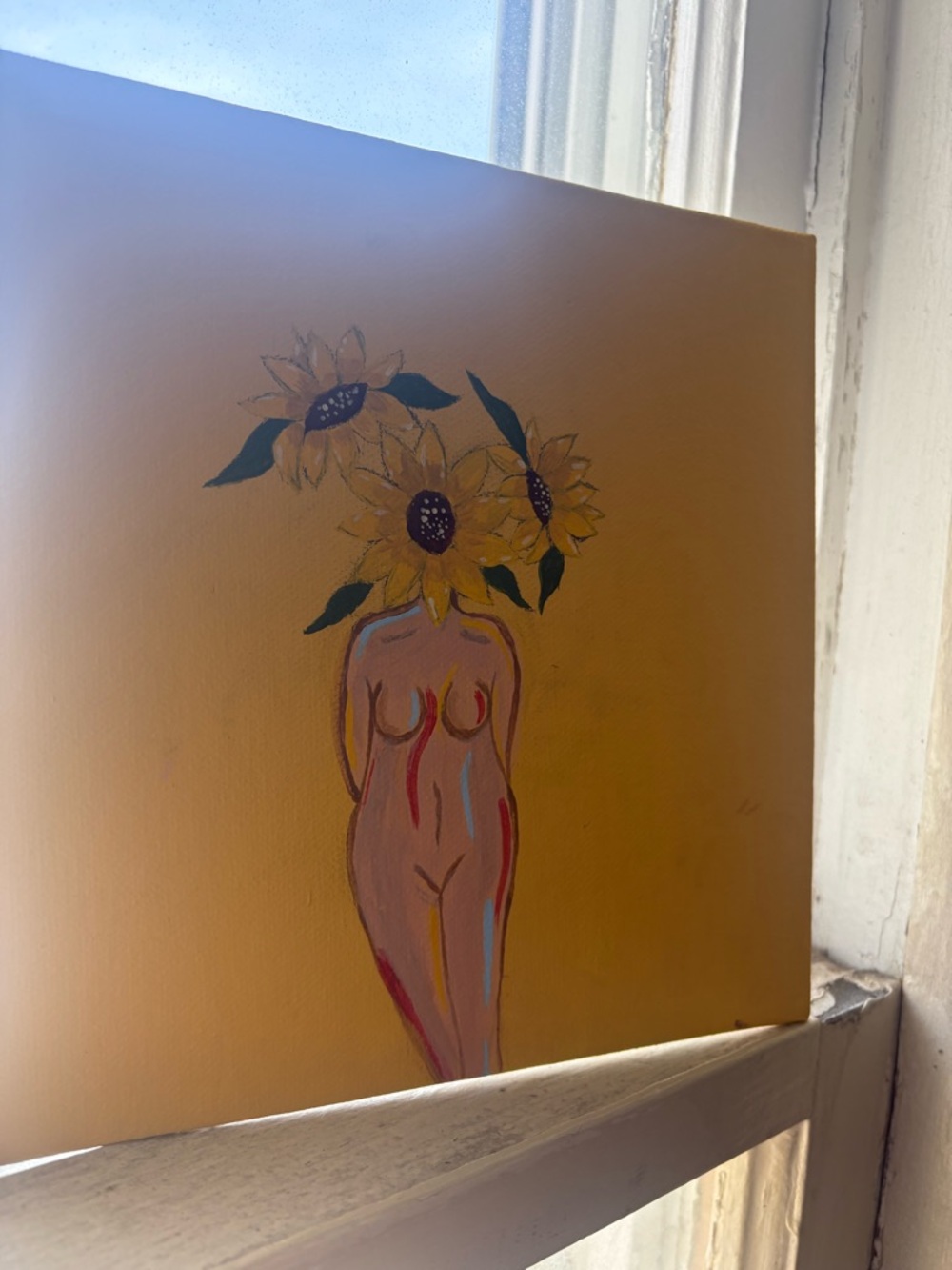 Sunflower Figure Canvas Wall Art - Yellow